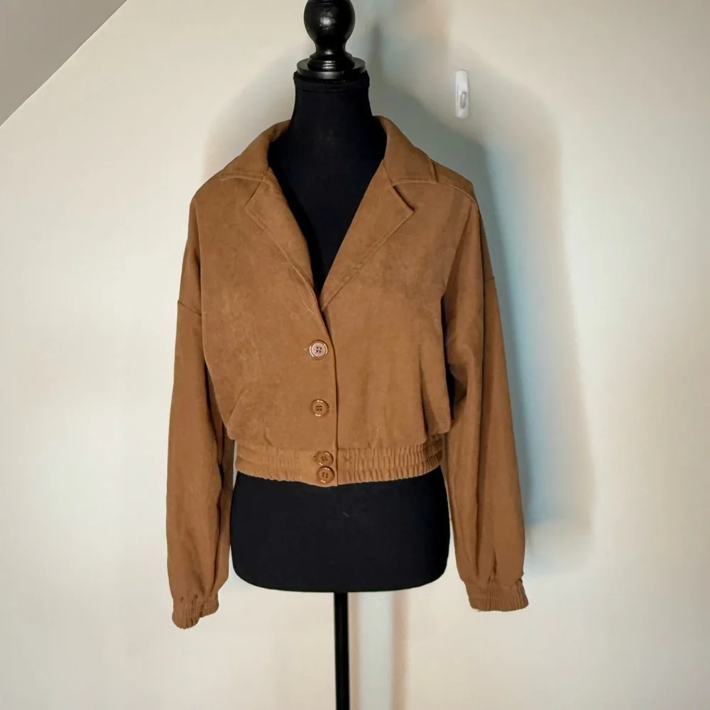 HYFVE Brown Crop Jacket Oversized Button Closure Streetwear Size Small - Picture 8 of 11